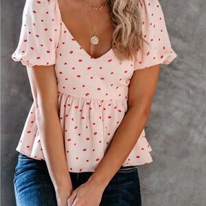 Vici Pink and Red Patterned Blouse